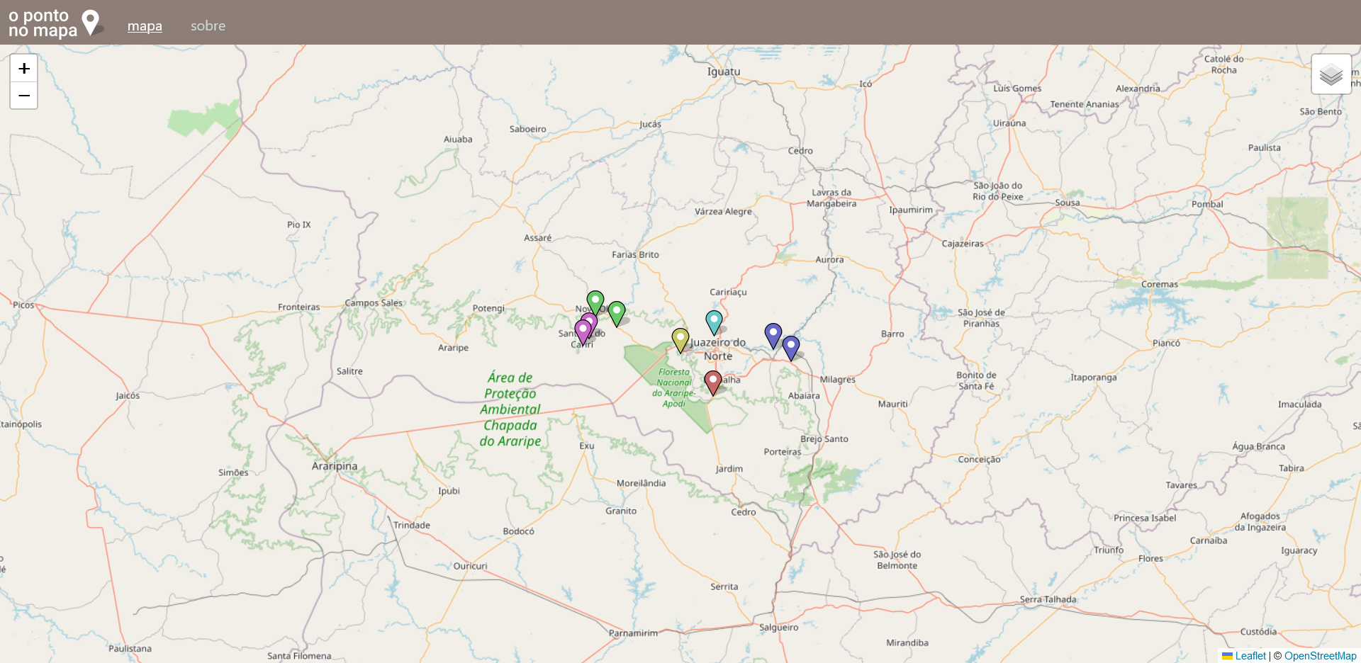 O ponto no mapa e nove geossítios do Geoparque Araripe